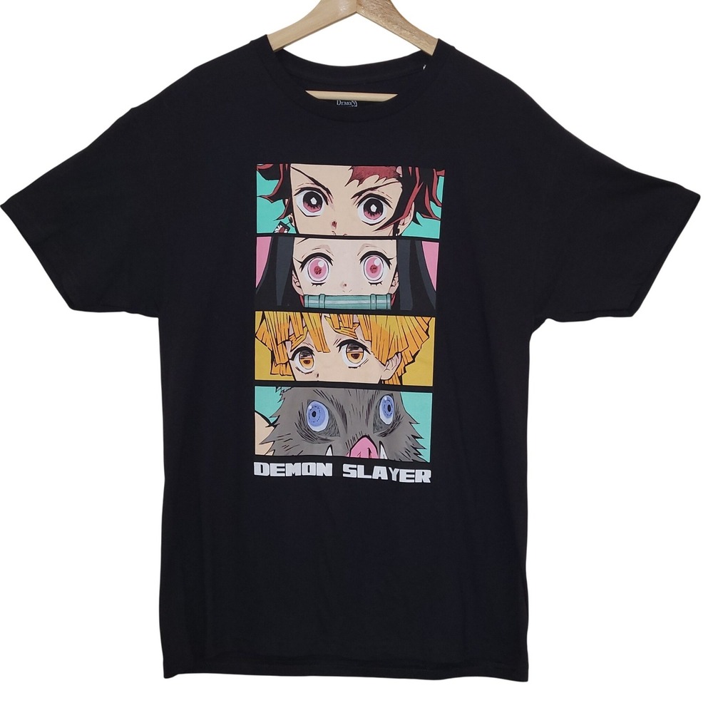 NWT Demon Slayer Aniplex Anime Manga Graphic Crew Neck Cotton Black T-Shirt L